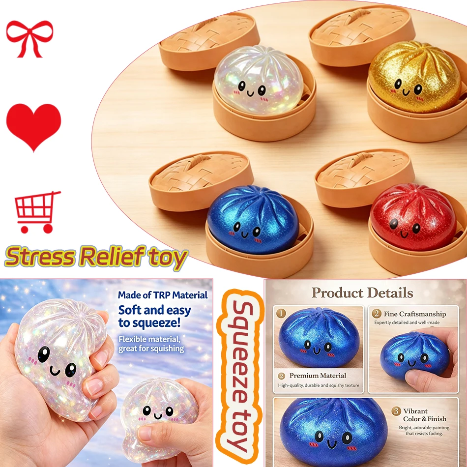 Simulation Flash Dumpling Pressure Ball Slow Rebound Soft Pinch Decompression Office Home Decorat Children Adults Birthday Gifts