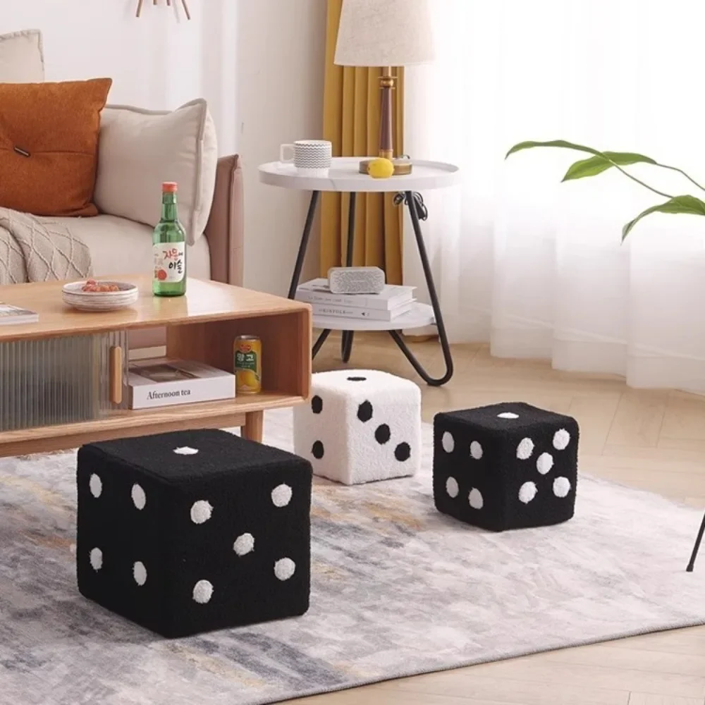 Creative Dice Shape Ottoman, Teddy Fleece Upholstered Foot Stool, Square Cube Accent Stool for Living Room Game Room