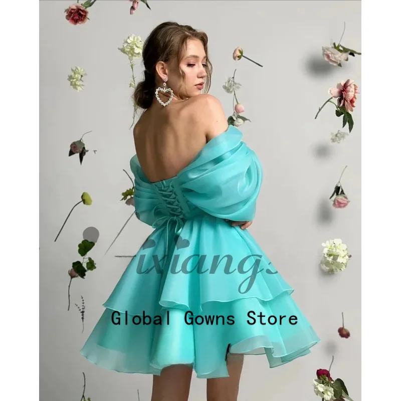Simple Mini Homecoming Dresses Lacing Up Off the Shoulder V-Neck Pleat Vestidos De Gala Personalized Customized