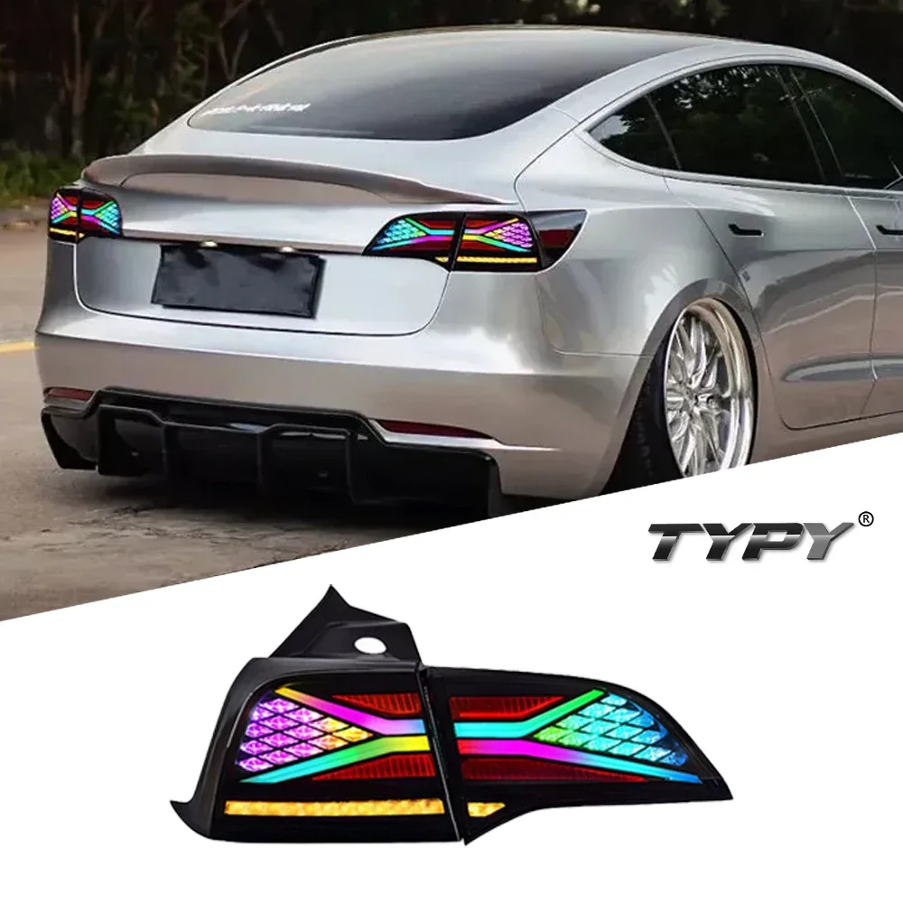 Car Tail Lamp For Tesla Model 3/Y RGB 2019-2022 Upgrade Modified to New Dynamic Turn Signal Car LED Taillight Assembly