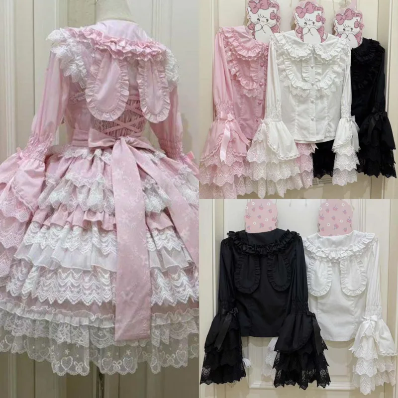 Bow Rabbit Ear Lace Top Love Y2K Lolita Sweet Hollow Undercover Interior Shirt Doll Sensational Girlfriend Women Long Sleeve Tee