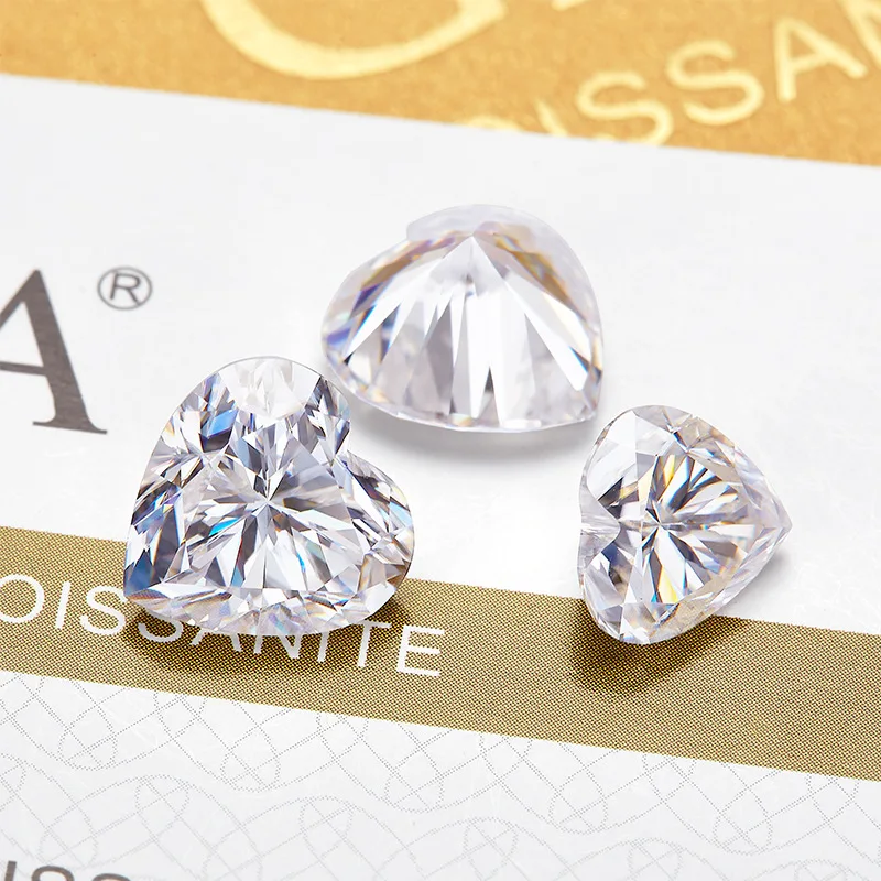 Fabricante de moissanite em forma de coração, alta qualidade, ultra-branca, pedra solta, cor moissanite, atacado, adequado para ouro e prata