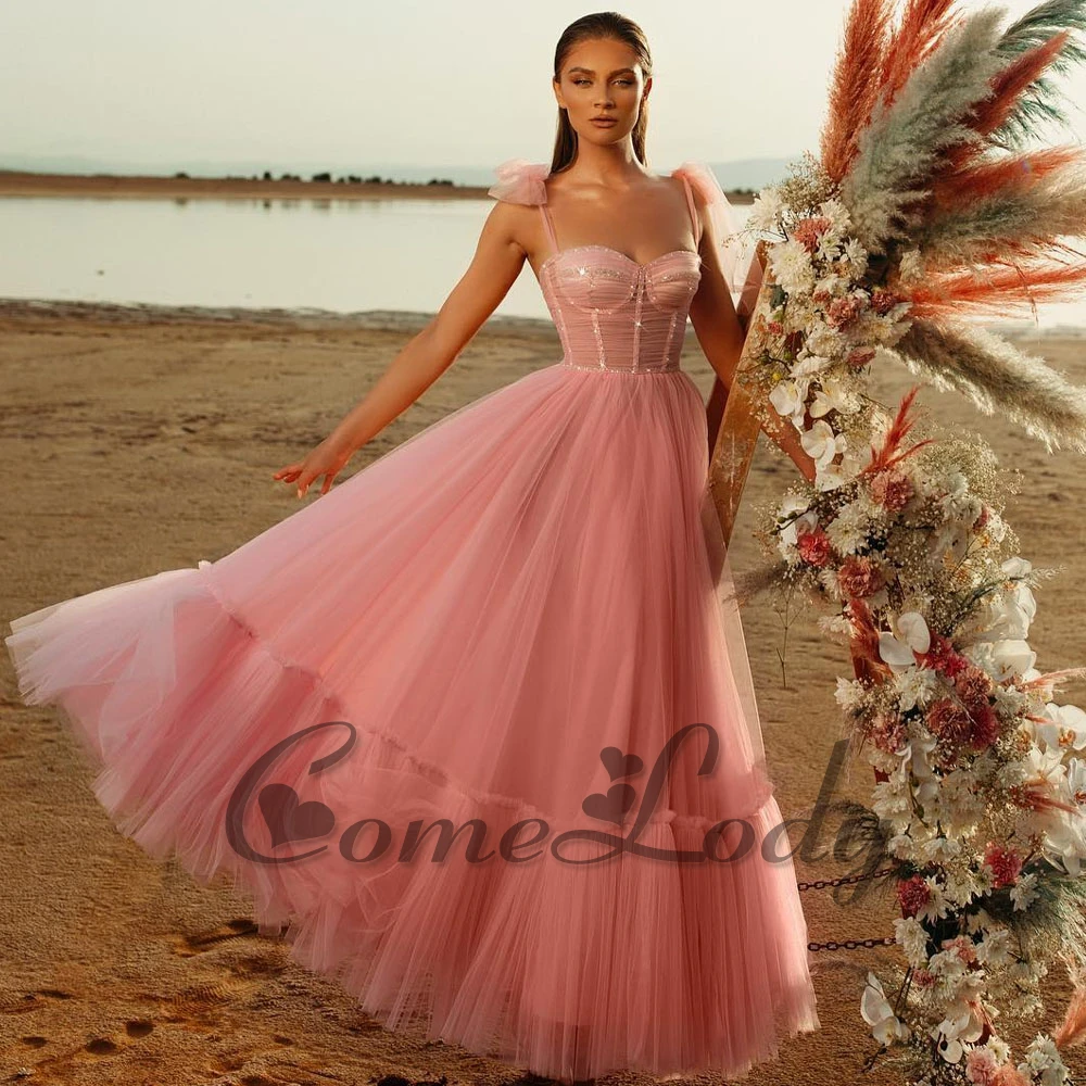 

Comelody Elegant Sleeveless Prom Dresses for Women Bow Knot Crystals Pleat Vestidos de Graduación Formal Occasion Personalized