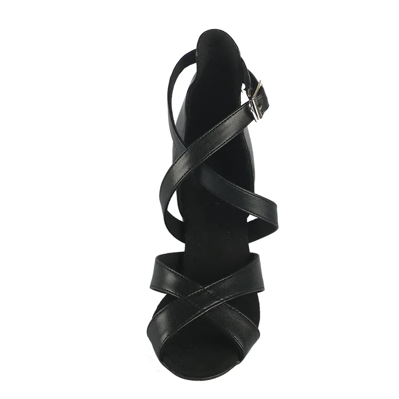 Wedopus สุภาพสตรี 6CM Chunky Heel หนังเทียม Street Sole Peep Toe รองเท้าเต้นรําสีดําแฟชั่นรองเท้าแตะ