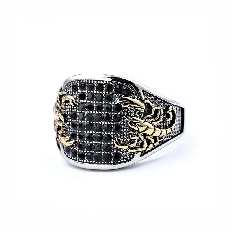 

Black Diamond Scorpion Rings， Stainless Steel Men's for Size 7-15 Jewelry