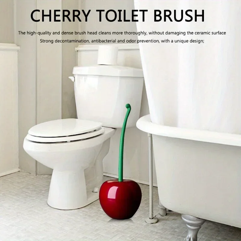 Creative Cherry Shape Toilet Brush with Holder Toilet Cleaning Brush Set Decorative Bathroom Accessory for Home Hotel image 3