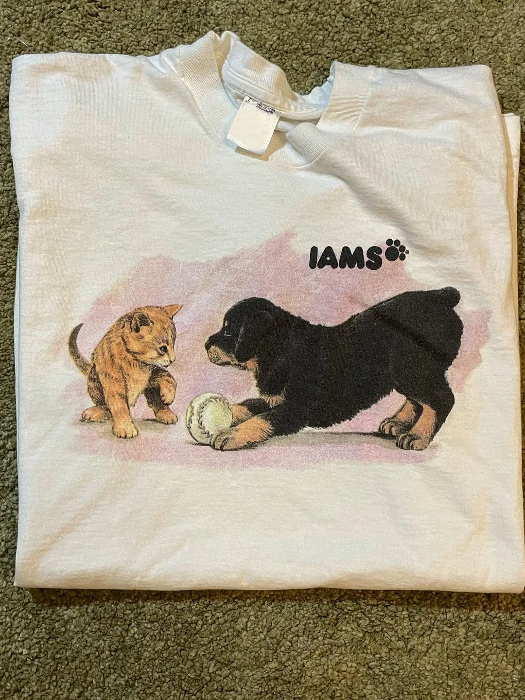 White Printed T-Shirt Short Sleeve Unisex Cotton Breathable Skin-Friendly Pet Lover's Vintage Style  And Dog Interaction D...