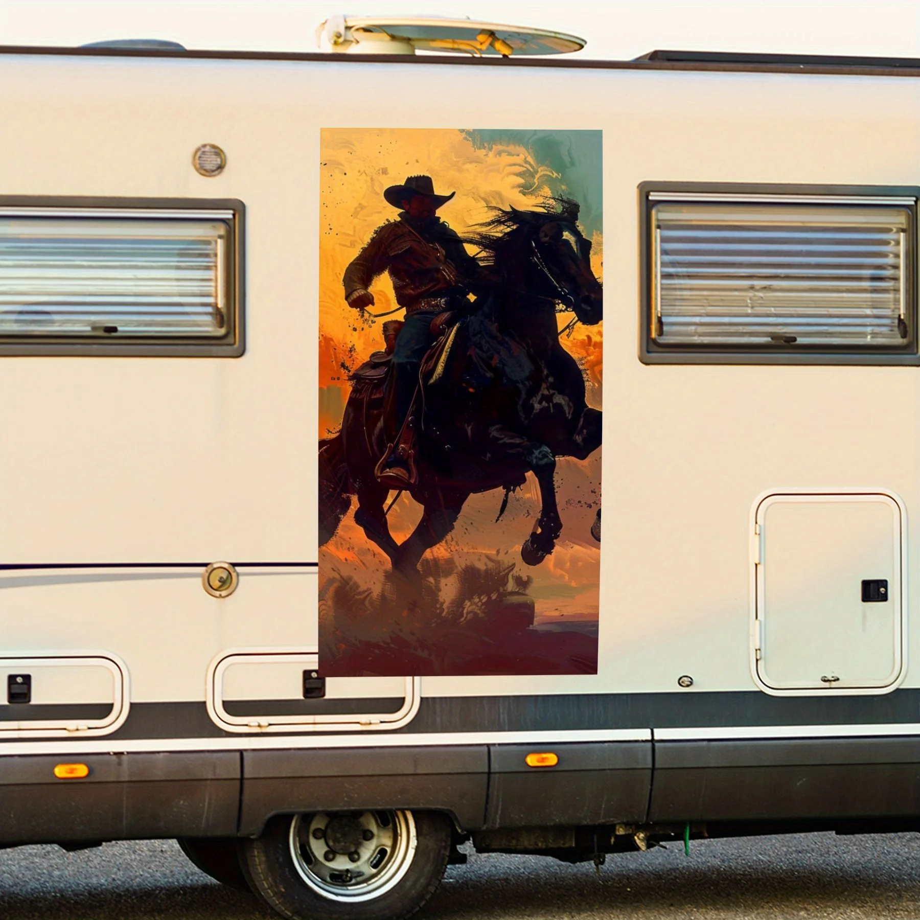 

Cowboy Riding Horse Western Style ArtCar Sticker,Vinyl decal on the side of the motor home, waterproof self-adhesive vinyl stick