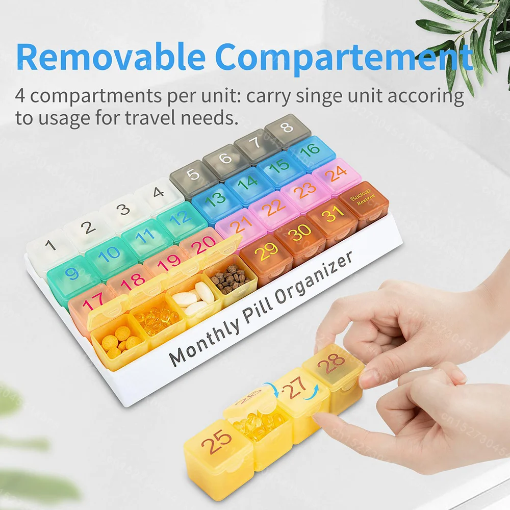 Monthly Pill Cases Travel Medicine Storage Container Moisture Proof Drug Dispenser 31 Days 32 Slots Pill Box Portable Organizer