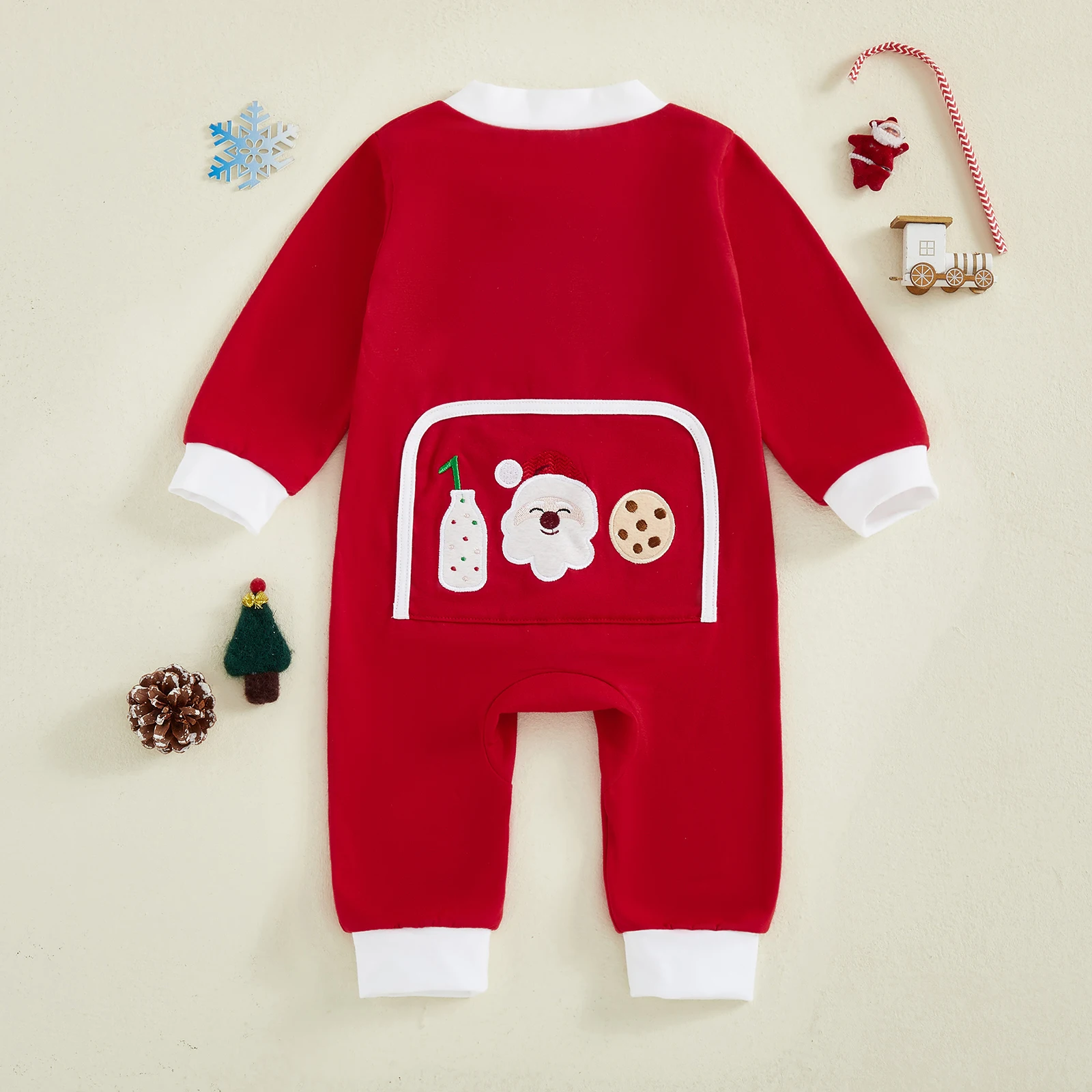 

Рождественский комбинезон для новорожденных с бутылочкой/Дед Мороз/пряничный человечек, вышитый круглый вырез с длинными рукавами, комбинезоны для маленьких мальчиков и девочек