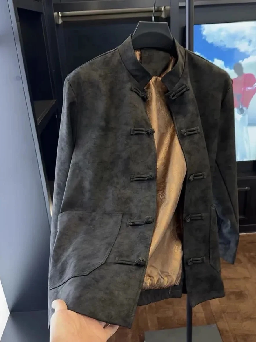 

New Chinese Sle Men's Casual Jaet Tang Suit Coat Lightweight Mature Autumn Open Cardigan Top Loose Fit Busin Long Sve