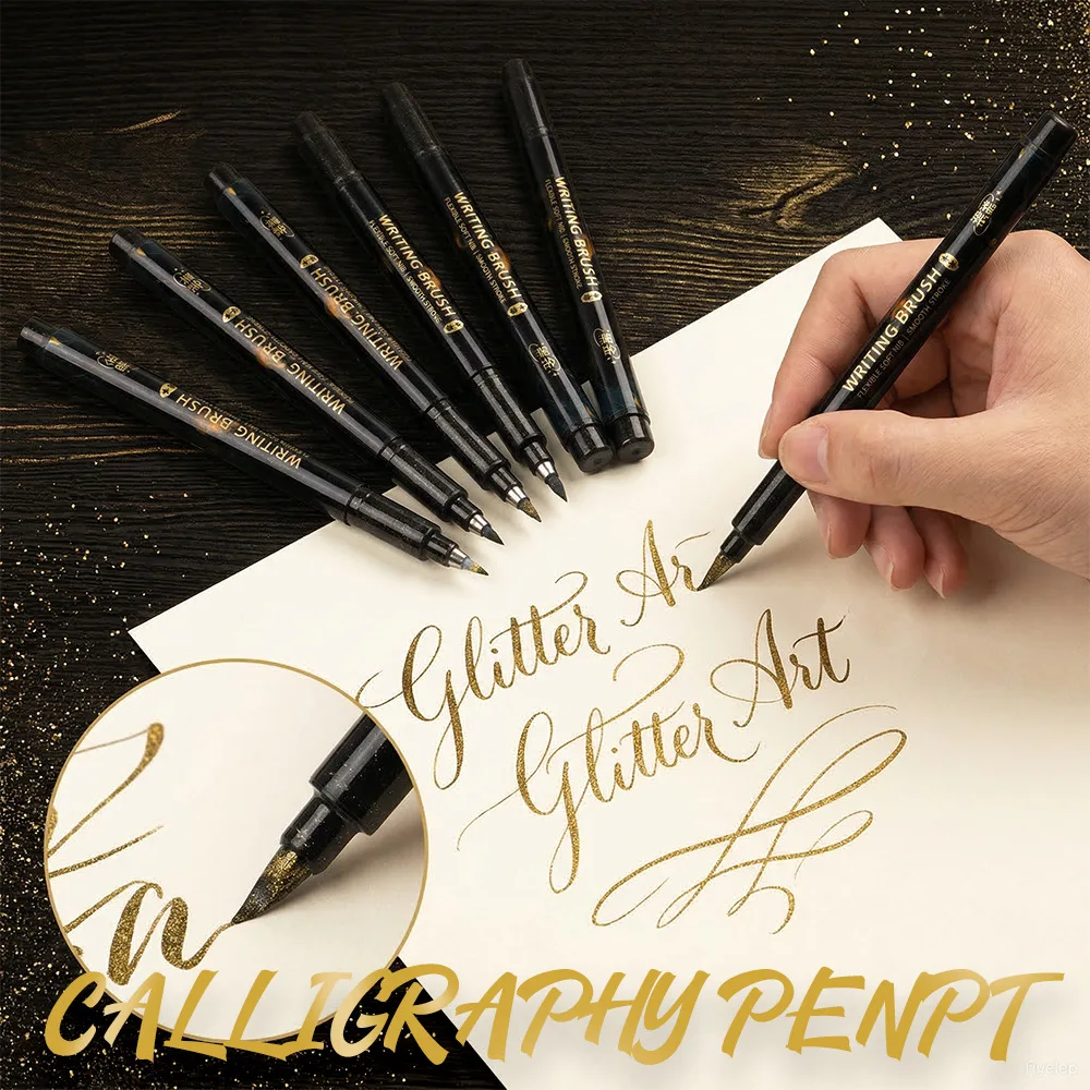 Black Gold Brush Pen – Soft Flexible Tip Calligraphy Marker for Hand Lettering, Journaling, Art Drawing, Signature & Manga Inkin