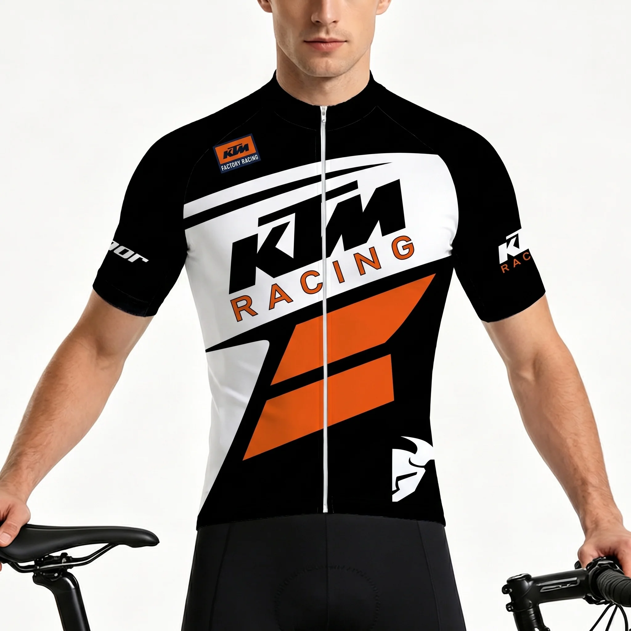 

KTM RACING Men's Short-Sleeve Cycling Jersey Stand Collar Zipper Breathable Quick-Dry Outdoor Biking Top