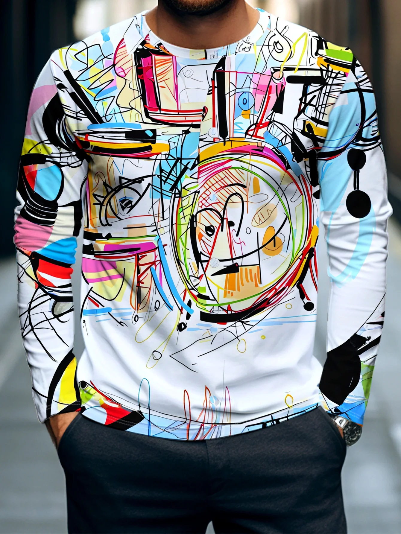 Street Fashion Graffiti - Kleurrijk abstract graffiti T-shirt met lange