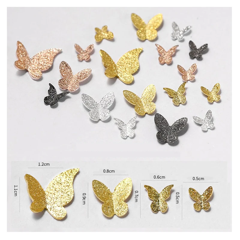 Tamaño mixto 3D Metal mariposa Nail Art Charms mate metálico oro rosa DIY manicura decoración joyero