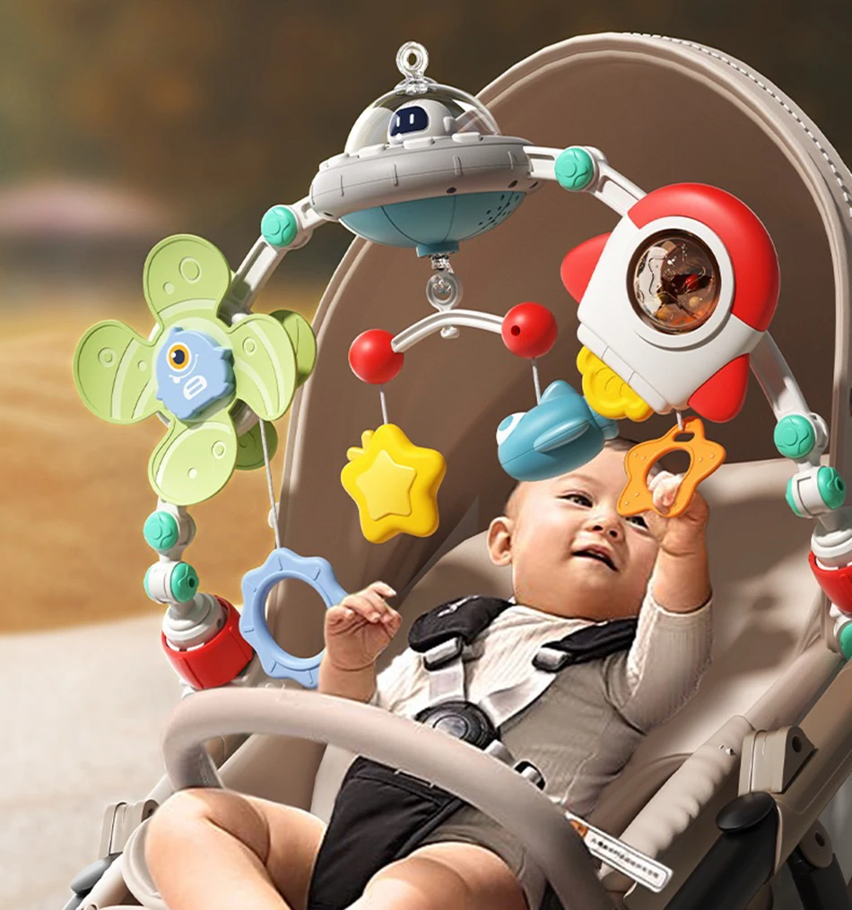 Baby Stroller Arch Toys Crib Mobile Music Rotating Bouncers Toys Fine Motor Skills Sensory Development Arch Baby Car Seat Toys