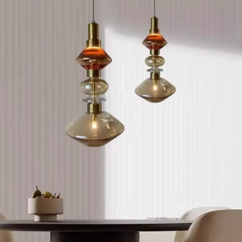 

Italian Luxury Crystal Glass Chandelier Danish Design Vintage Clear Amber pendant lamp American bedside kitchen island LED lamp