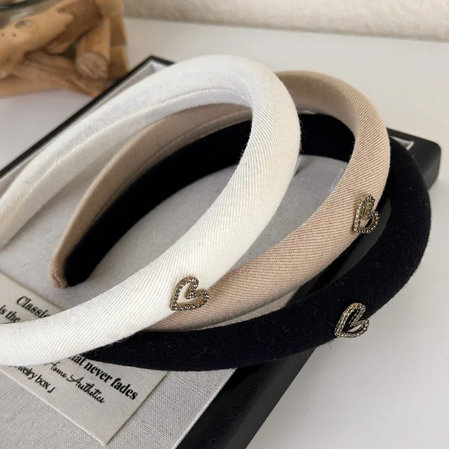 Opaska z gąbką w kształcie serca z kryształkami górskimi dla kobiet i dziewcząt Słodki temperament Obręcz do włosów Jesień Zima Moda Nowe akcesoria do włosów