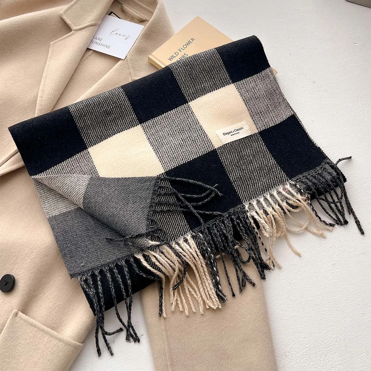 Luxury Winter Thick Warm Scarf Women Cashmere Shawl Plaid Wraps Pashmina Neckerchief Bufanda Female Long Tessel Blanket Echarpe