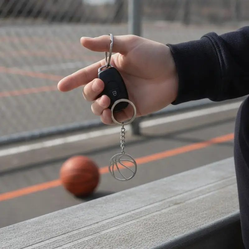 Basketball Pendant Casual Key Chain Rust Resistant Stainless Steel Hollow Geometric Keyring for Backpack Keys Decoration