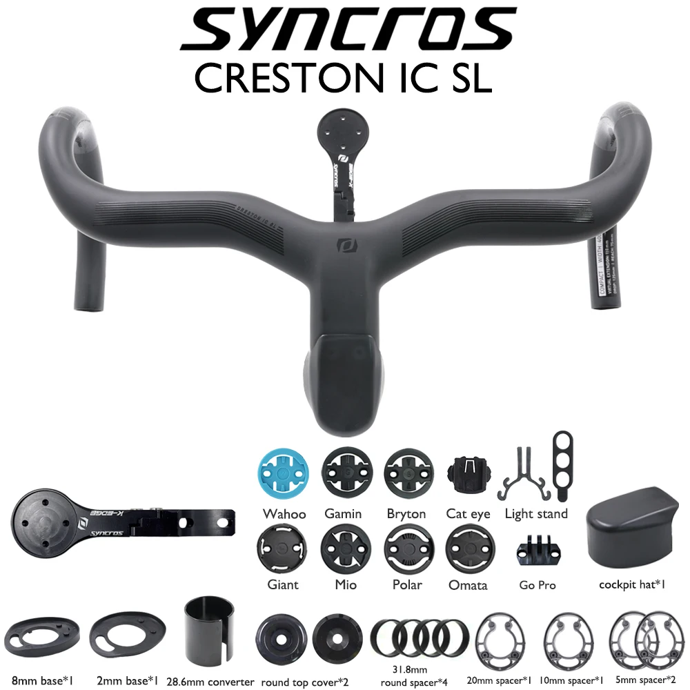 

Syncros Creston IC SL black carbon fiber handlebar, internal routing road handlebar, 1:1, 31.8/28.6mm, with bike computer mount