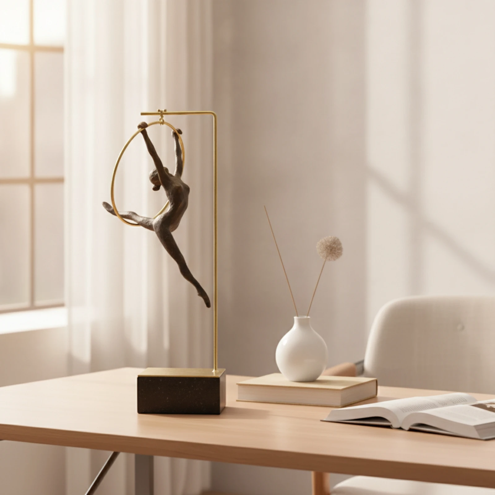 Human Figure Sculpture Minimalist Sculpture with Metal Stand Athletic Pose Statue Aesthetic Abstract Human Figurine Stylish