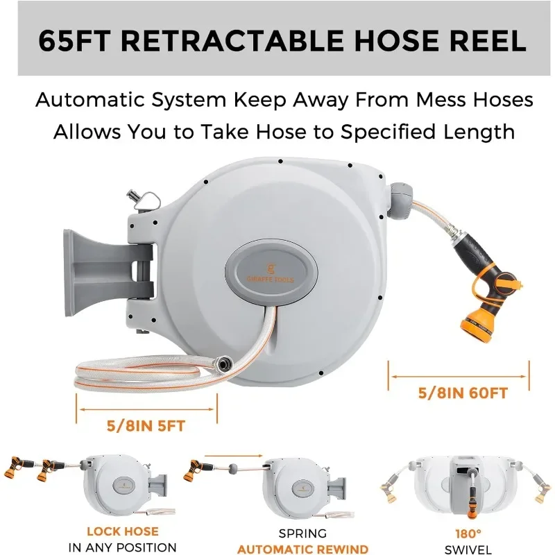 Giraffe Tools Retractable Garden Hose Reel 5/8