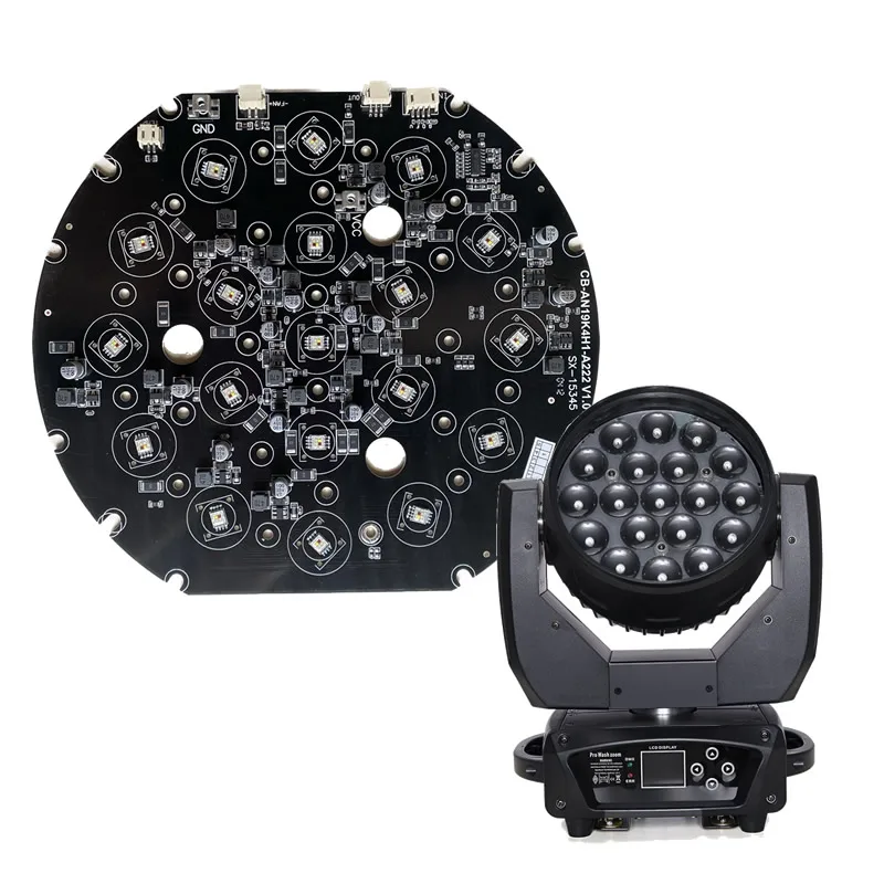 ZCX-B120 Professional Moving Head Light 19x12w 19x15w RGBW Wash/Zoom DMX512 LED Board Panel for LED Zoom Moving Head Light