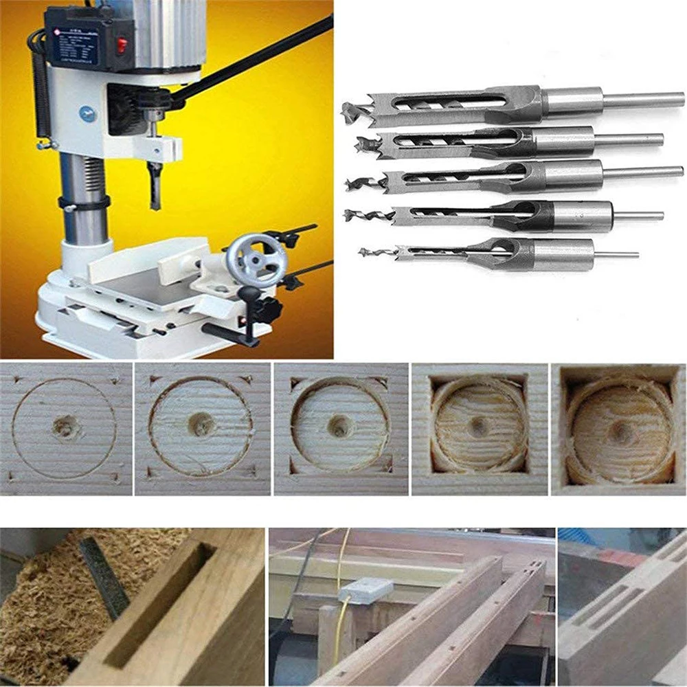 Agujero cuadrado Mortaja Cincel Broca Herramientas Carpintería Agujero Sierra Broca Set Twist Drill Bit Diferentes Tamaños 1/4 5/16 1/2 3/8 Pulgadas