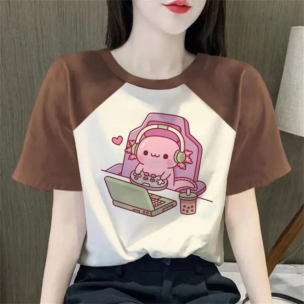 

Axolotl t-shirt girl Colorful Classic Comfortable aesthetic shirt Colorful kawaii Classic women streetwear 2000s