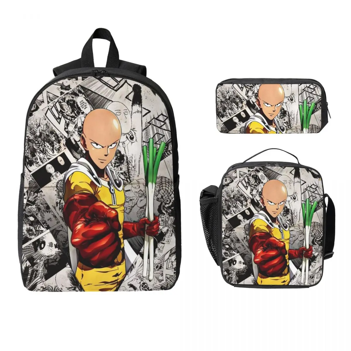 Anime One Punch Man Backpack Boys Girls BookBag School Bag Laptop Shoulder Bags 3ps Insulated Lunch Bag Pencil Case