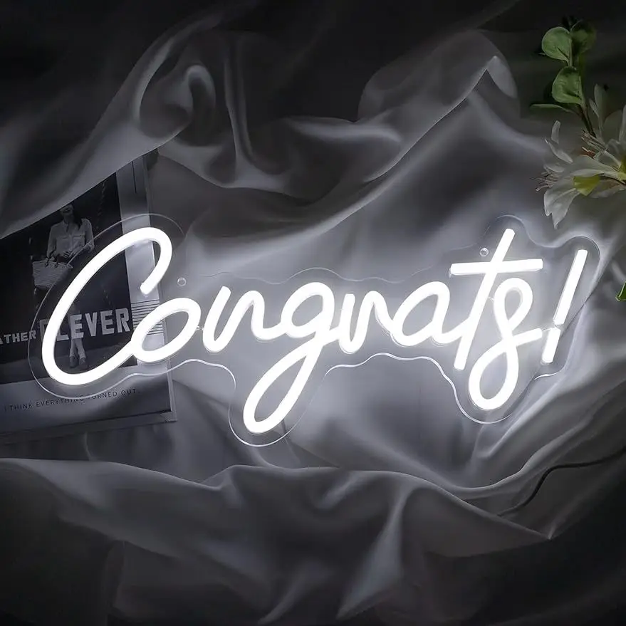 Congrats Neon Sign LED Light Wall Art Sign for Graduation New Job Promotion Home Bar Decor Aesthetic Mood Lighting Party Gift