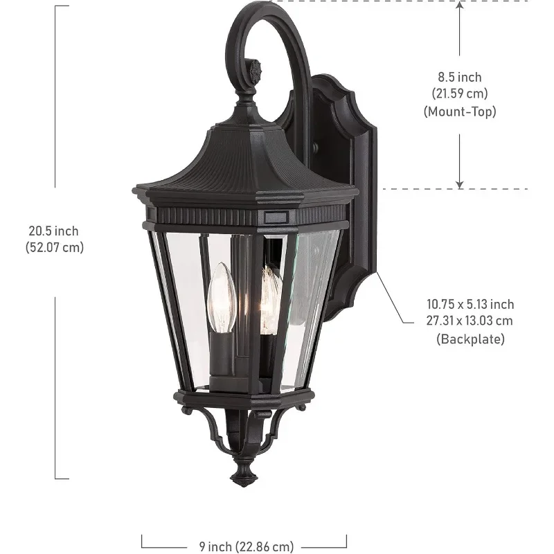 Cotswold Lane Außen terrassen beleuchtung Wand laterne, schwarz, 2-Licht (9 "B x 21" H) 120Watt