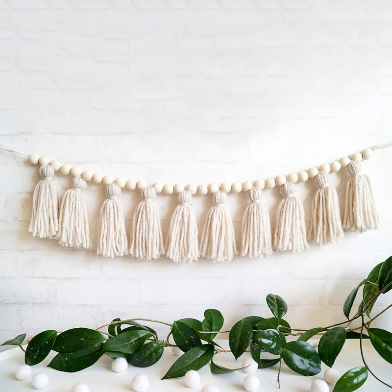 

tassel Wood Bead Garland banner Ramadan mubarak Muslim Islamic Kareem Boho eid Al-Fitr home living room decoration gift sign