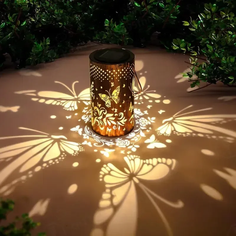 Solar Lighting Wrought Iron Butterfly Lantern Outdoor Courtyard Lawn Hollow Projection Landscape Decorative Lamp