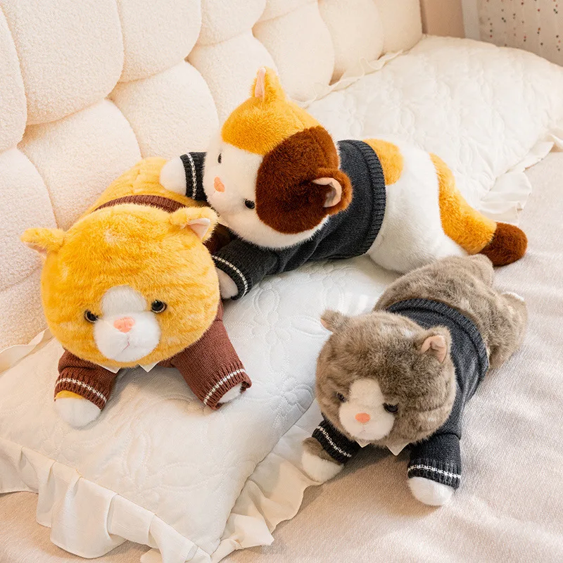 

Высококачественный реалистичный свитер с котом, плюшевые игрушки, уютная пушистая лежачая кукла-котенок, прекрасная теплая обнимающая кукла, детский рождественский подарок