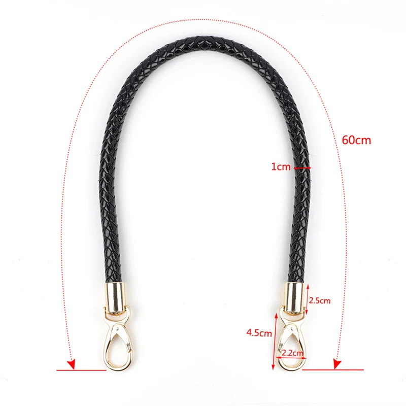 60cm Solid Colors PU Leather Braided Bag Handles Shoulder Rope With Hook Buckle Handmade Universal Casual Replace Strap