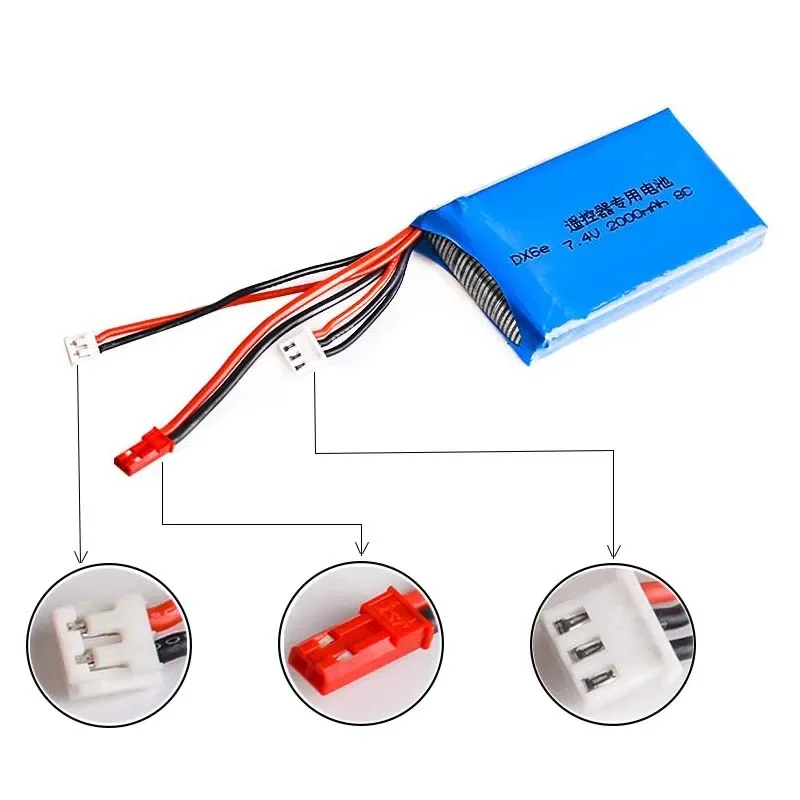 RC Remote DX6 DX6e QX7 7.4V 2000mAh 8C 2S JST Plug Lipo Battery With B3 Charger For DX6 DX6e QX7 Transmitter Accessories RC Toys