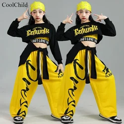 Hip Hop Girls Fashion K-pop Crop Top Letters Cargo Pants Child Street Dance Cardigan Kids Streetwear Girl Group Jazz Clothes Set