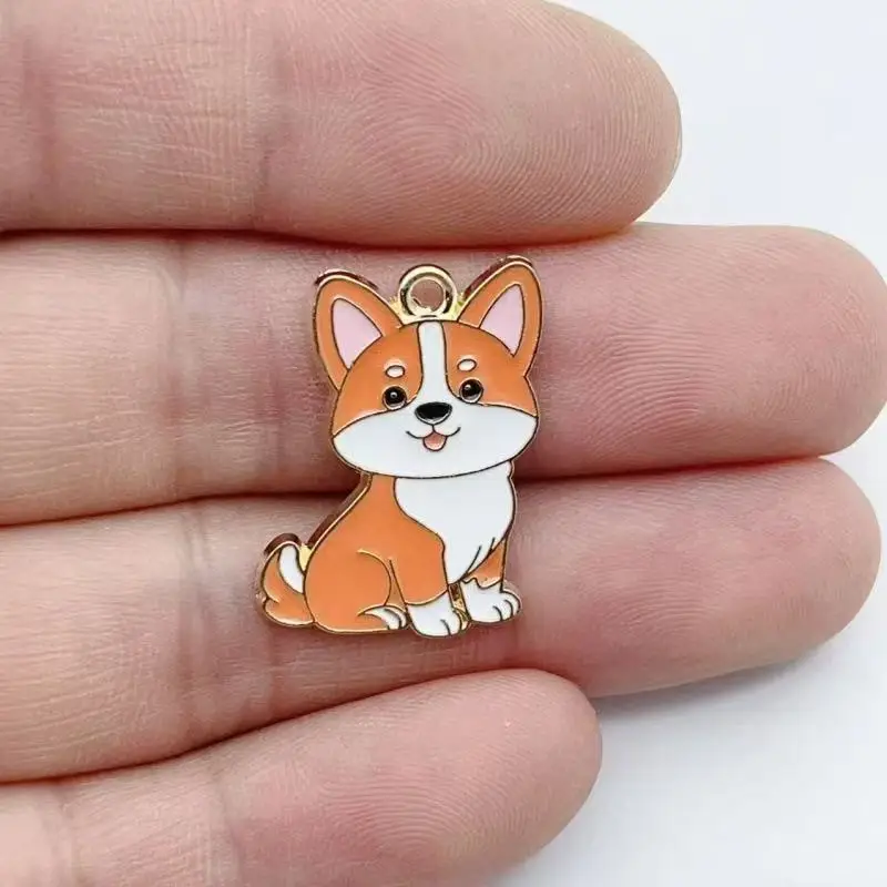 11pcs Cartoon Animal Pet Dog Puppy Footprint DIY Alloy Drip Oil Keychain Necklace Jewelry Pendant Pendant image 3
