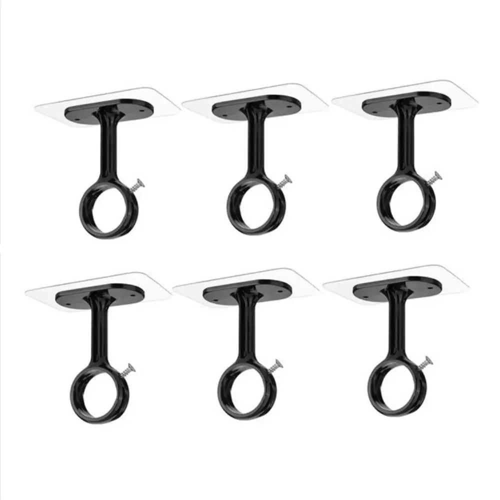 1/2pcs Self Adhesive Curtain Rod Brackets No Drilling Clear/Black Curtain Rod Holders Curtain Rod Hangers
