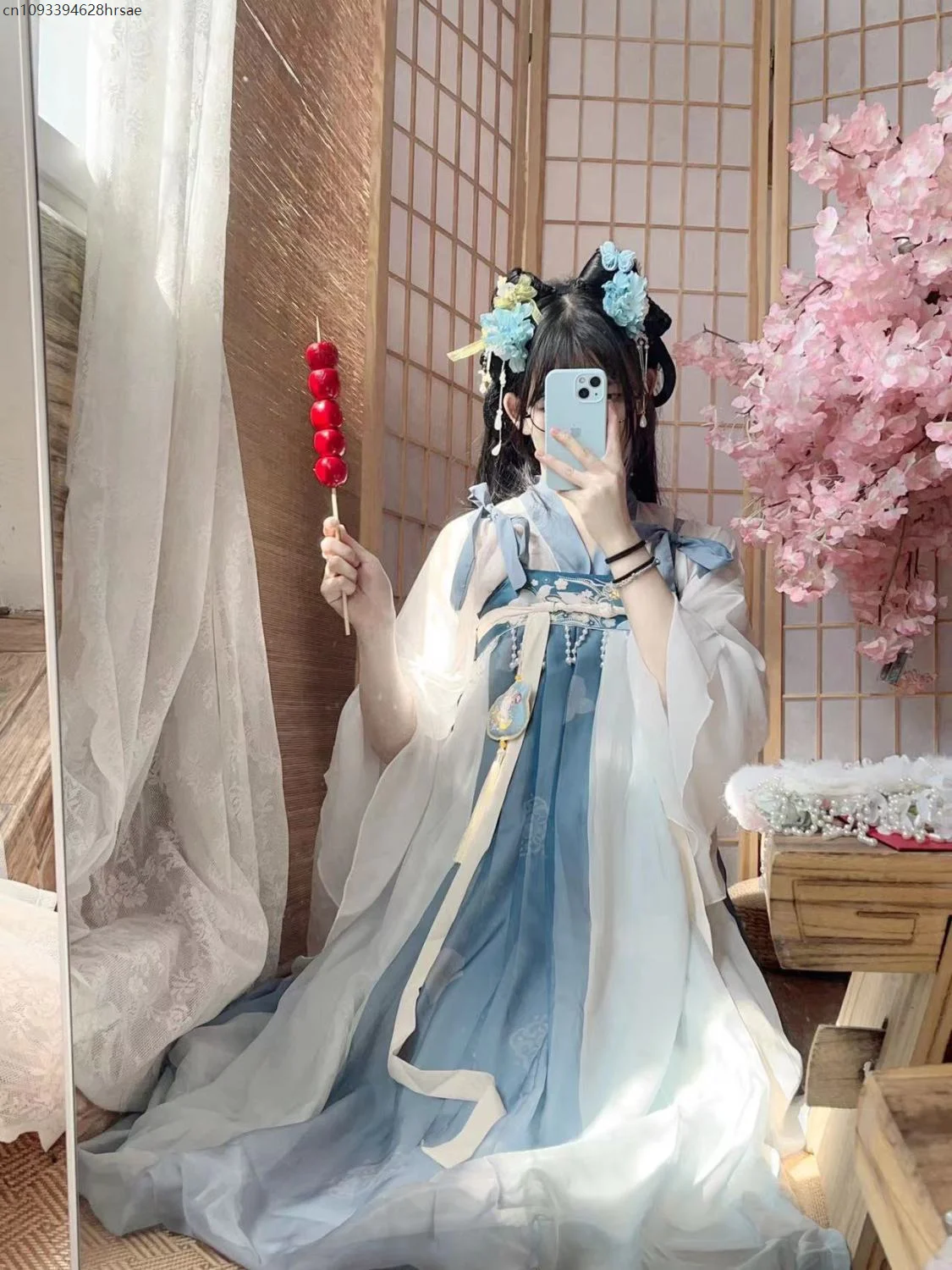 

‌Tang Dynasty Hanfu Set Women's Ruqun Printed Pleated Skirt Han Elements Outfit Chinese Costume for Daily Wear