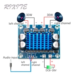 XH-A232 30W+30W Dual Channel Digital Stereo Audio Power Amplifier Board 12V 24V Amplifier Board 8-26V DC Audio Amplifier Board