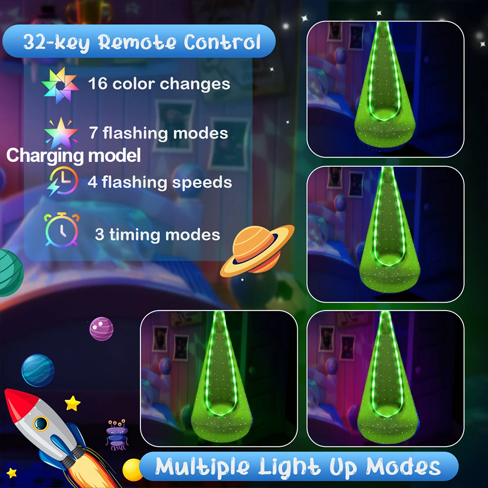 Illumina per bambini Pod Altalena per bambini Amaca sospesa Cuscino gonfiabile Pod Sedia a dondolo 4 modalità di luce 16 colori per ragazzi e ragazze