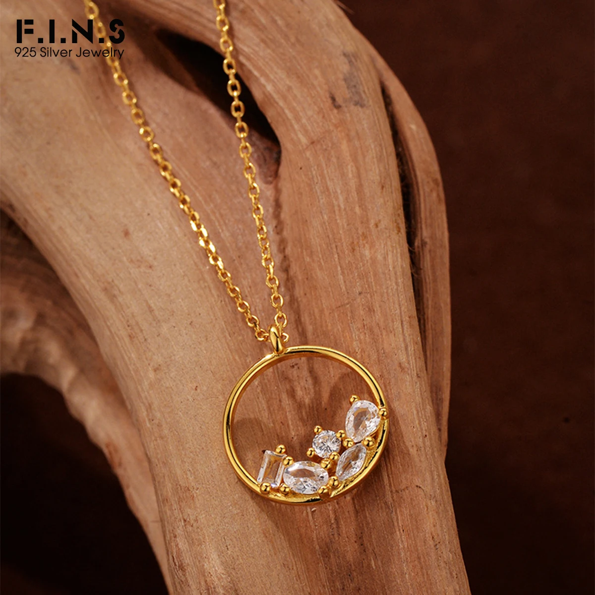 

F.I.N.S S925 стерлингового серебра с цирконом, штабелируемое ожерелье, женские темпераментные геометрические круглые полые подвески, ювелирные изделия, подарки