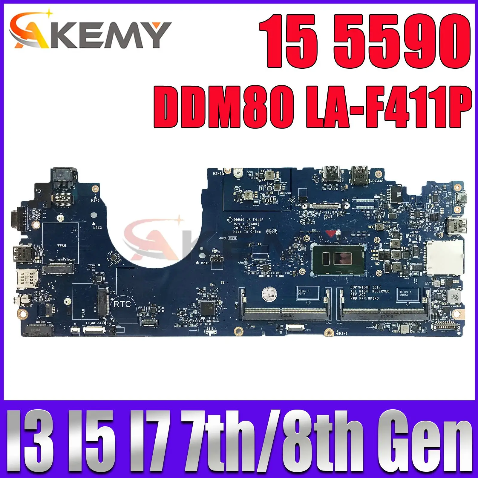 

For Dell Latitude 15 5590 Laptop Motherboard DDM80 LA-F411P 0CJWKW 0VT64T 0PTD05 0VJF9H Mainboard With i3 i5 i7 7th/8th Gen CPU