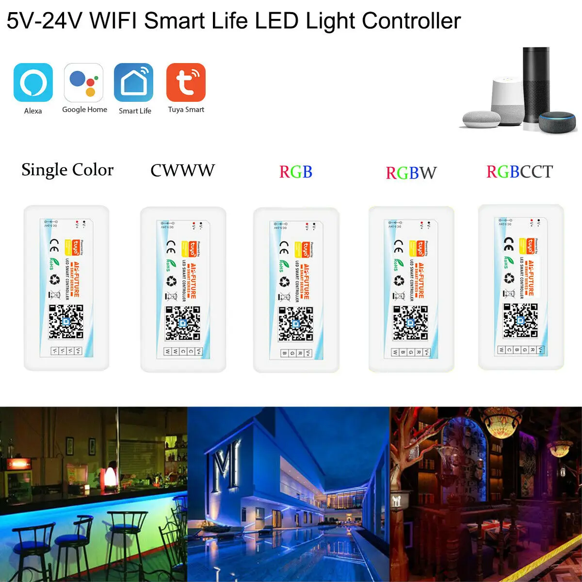 DC12V 24V Tuya Wifi Wireless Smart Life Controller 6A/CH DIM CCT RGB/RGBW 5050/2835 Led Strip Dimmer Controller for Alexa Google