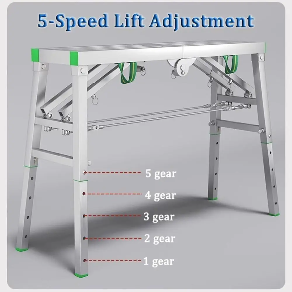 Portable Heavy-Duty Steel Scaffolding Ladder - 800 lbs Load Capacity, Compact Work Platform (120cm)