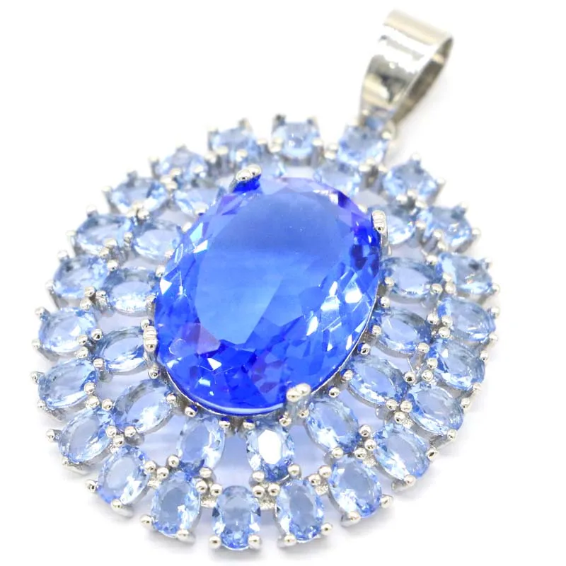 SheCrown 42x29mm Eye Catching Created Violet Tanzanite London Blue Topaz Woman's Engagement Gold Silver Plated Pendant