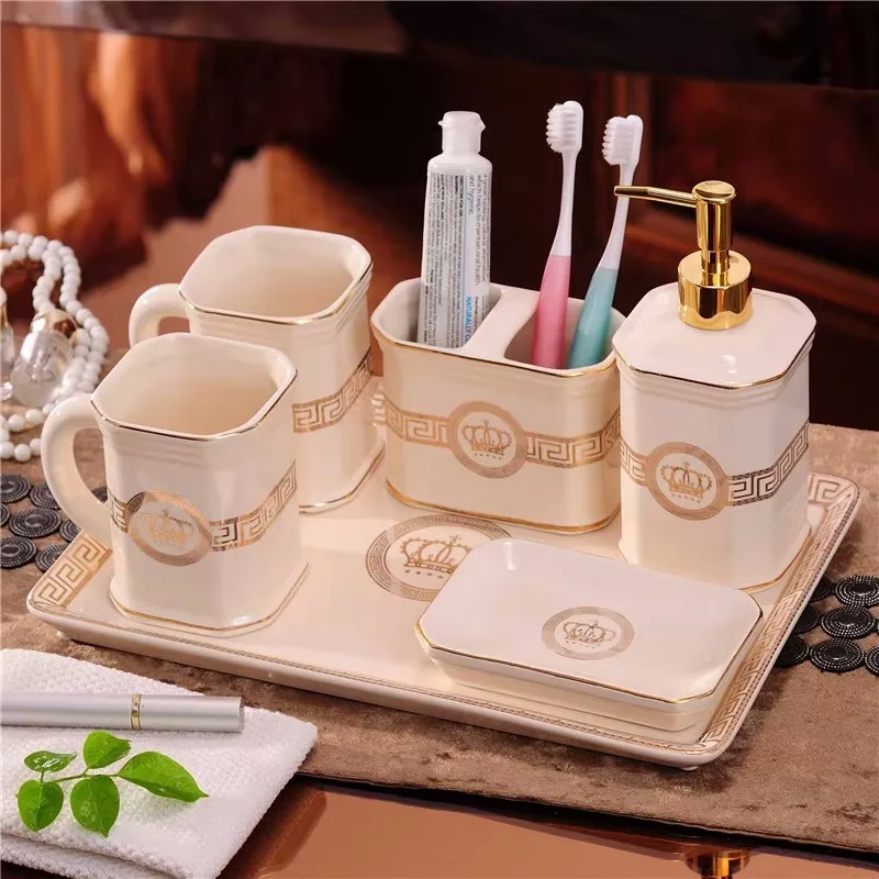 Ceramic Bathroom Accessories Set Porcelain Soap Dispensers/Dishes Toothbrush Holder & Cups Lavatory Toiletry Wedding Gifts